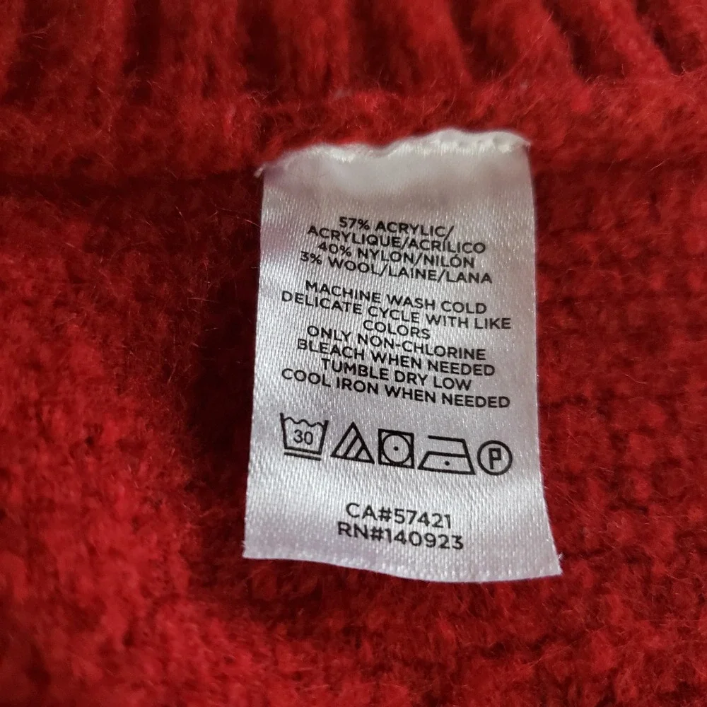 Loft Red Diamond Cable Knit Turtleneck Poncho Sweater‎ Womens M/L Wool Blend